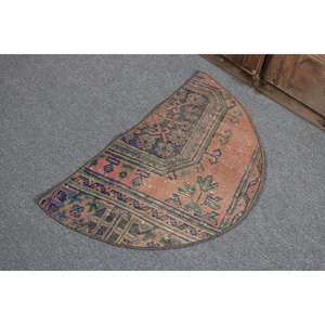 Alfombra Redonda Vintage de 2.5x1.5 pies, Alfombra Turca Azul con Diseño Floral - Product Image 3