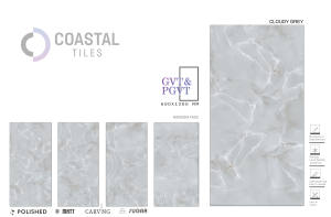 กระเบื้องปูพื้นภายในลาย pocelain สีเทาแข็งพิเศษ600X1200X9MM วิลล่าไฟร์บริคป้องกันคราบสีเทาขุ่น - Product Image 2