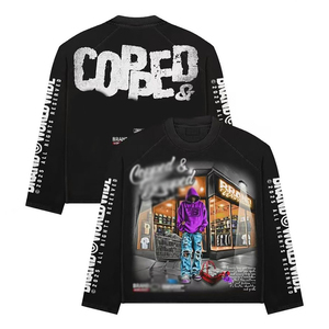 เสื้อยืดแขนยาวสองชั้นโอเวอร์ไซส์แบบกำหนดเองเสื้อยืดสกรีนลายวินเทจ - Product Image 2