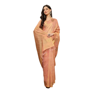 Dola Viscose Saree แอปริคอทพร้อมด้วย zari ทำงานและมีสไตล์ pallu ที่สมบูรณ์แบบสำหรับสวมใส่ในงานปาร์ตี้ - Product Image 5