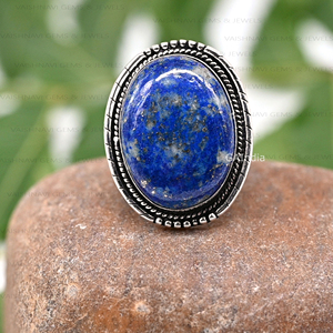 Bague en lapis-lazuli naturel très vendue, argent sterling 925, bijoux bohèmes en vrac, oxydés, tendance, bagues pour les doigts pour les mariages et les fêtes - Product Image 3