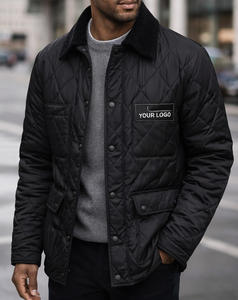 Veste matelassée de travail noire pour homme avec col chemise, logo personnalisé OEM ODM, veste rembourrée, couture en diamant, manteau d'hiver isolé - Product Image 2