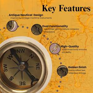 Llavero de Brújula Ross London de Latón Antiguo Hecho a Mano por Shubham, Estilo Náutico Vintage para Uso Diario o como Objeto de Exhibición (Dorado) - Product Image 4