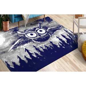 Alfombra con Diseño de Búho Azul Marino: Decoración Antideslizante para el Hogar, Alfombra Impresa, Alfombra de Chenilla - Product Image 1