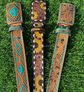 จริงทําด้วยมือเครื่องมือเต็มรูปแบบหนังตะวันตกเข็มขัดตะวันตกสไตล์ดอกทานตะวันของแท้หนังUnisexที่ถอดออกได้หัวเข็มขัด - Product Image 5