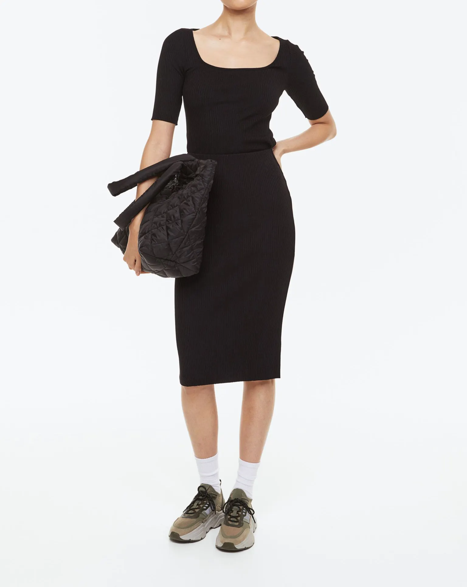 שרוך מותן משרד ליידי שחור צבע רב צבע טלאי עיצוב מזדמן ארוך חצאיות לנשים