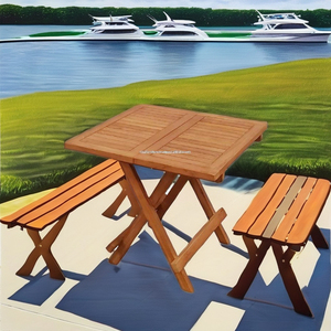 Mesa Plegable de Madera de Teca Sólida para Jardín, Patio o Comedor al Aire Libre, Diseño Moderno, Acabado en Nogal, Ideal para Campamentos - Product Image 2