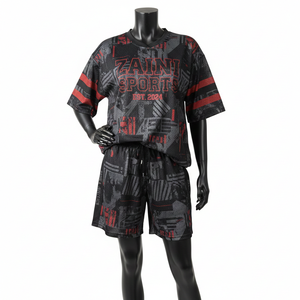 Conjunto corto de jersey de malla transpirable para mujer, 180 GSM, poliéster, negro, rojo, gris, sublimación, logotipo personalizado, conjuntos para mujer - Product Image 1