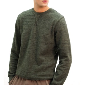 Sudadera de Cuello Redondo para Hombre, Color Verde Oliva, Corte Regular, Informal, Tejida, Color Sólido, para Otoño, 100% Algodón, Transpirable - Product Image 1