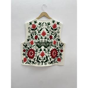 Unisex <b>Winter</b> Cotton Floral Embroidered Suzani Fabric Waist Jacket Short <b>Vest</b> Casual Party & Outer Wear - Product Image 4