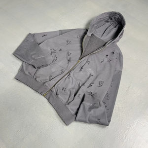 Chaqueta con capucha y cremallera personalizada Unisex Vintage lavado ácido estampado desgastado 100% algodón polar invierno cremallera completa Vintage Sudadera con capucha - Product Image 1