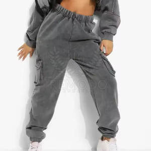 Custom Acid Wash Tracksuit <b>Hoodie</b> and Sweatpants Set Gym or Streetwear Style Acid Wash Tracksuit For Women - Product Image 4