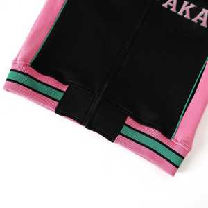 AKA Black Air Tech Fleece Warm <b>Up</b> <b>Jacket</b> Unisex Pink Green Trim Chenille Embroidery Greek Letter Premium <b>Zip</b> <b>Up</b> Athletic Fit - Product Image 2