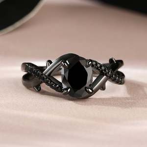 Bague ovale torsadée à épines noires, plaquée or rose, en argent sterling, bijoux romantiques pour anniversaire - Product Image 5