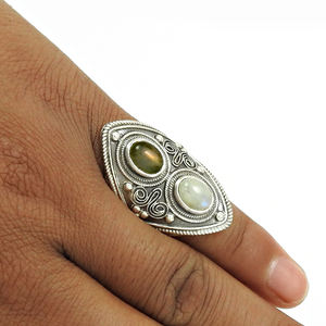 <b>Top</b> Selling Product in 2024 Natural Labradorite <b>Rainbow</b> Moonstone Artisan Look Ethnic Ring 925 Sterling Oxidized Silver Jewelry - Product Image 2
