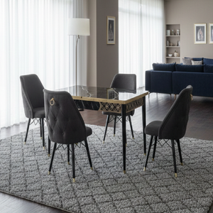 Table à manger extensible avec plateau en verre trempé, ensemble de 6 chaises, design moderne, pieds en métal durables, panneau de particules écologique, salle à manger à domicile - Product Image 4