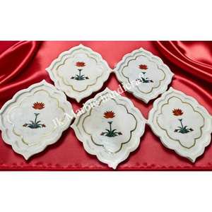 Vente directe Plateaux en marbre blanc de haute qualité Fournisseur indien Artisanat artistique en pierre pour restaurant Décoration intérieure Festivals Plateau - Product Image 1