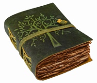 NEW ERA Carnet de notes, journal et carnet de croquis en cuir vintage vert, avec motif Arbre de Vie Celtique en relief, cousu au fil, bord festonné en bois
