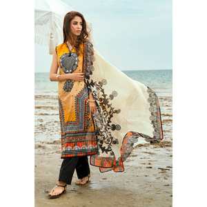 Conjunto de Traje de Tela Estampada de 3 Piezas en Color Beige Sin Costuras para Mujer - Product Image 5