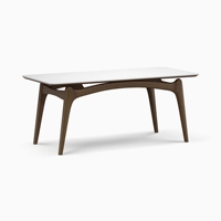 Table à manger 6 places au design moderne avec cadre en bois, plateau en marbre blanc et pieds courbes pour la maison, l'appartement, l'hôtel, la salle à manger