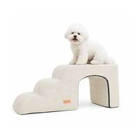 Escalier moderne pour chien à 3 marches, type maison-caverne, ivoire, accessoires pour animaux de compagnie haut de gamme, mousse à mémoire de forme haute densité, antidérapant, soutien articulaire, amovible