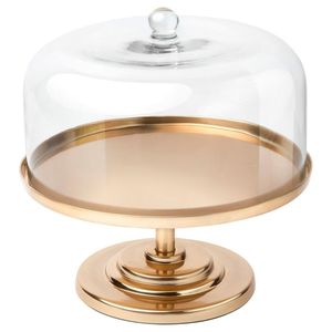 Support à gâteau de luxe en métal doré avec couvercle en verre transparent, plateau de présentation rond moderne pour cupcakes, idéal pour les mariages, les fêtes et les événements - Product Image 1