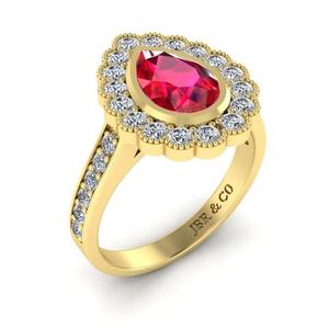 Trendy Pear Cut Ruby Diamond Yellow Gold Plated 925 Silver Halo Gemstone Anillo de compromiso para mujer Moda de lujo - Product Image 2