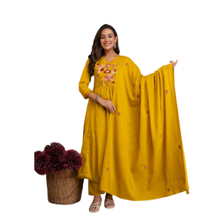 Ensemble de costume Kurta long à col en V pour femmes de qualité supérieure Tenue traditionnelle Fabricant OEM Prix de gros - Product Image 1