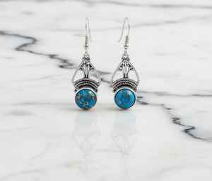 Pendientes Colgantes de Turquesa y Cobre, Plata de Ley, Estilo Tribal Geométrico, Joyería Artesanal Boho - Product Image 6