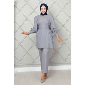 2 Piece Gray <b>Linen</b> Hijab Set for Women Side Tied Accessory - Product Image 5