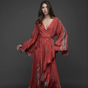 OEM Custom Bell <b>Sleeve</b> Midi Dresses Lace Embroidery V-Neck <b>Women</b> Elegant Party Evening Dress Eco-Friendly Natural Washable - Product Image 1