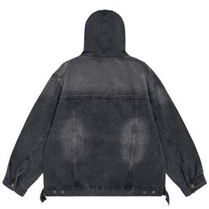 Sweat à capuche en denim délavé personnalisé pour hommes, style streetwear, haute qualité, coupe oversize, vintage, hip-hop - Product Image 3