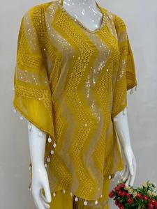 Vêtements pour femmes cousus de haute qualité Faux Georgette Heavy Sequence Brodé Work & Kodi Moins Kaftan With Choli and Sharara - Product Image 2