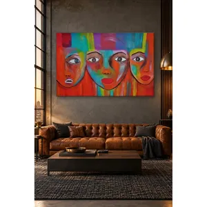 Impression sur toile Fida Red Turquoise Three Faces - Product Image 2