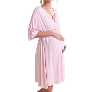 Vestido de Maternidad de Gasa para Mujer, Más Vendido, Color Sólido, Largo hasta la Rodilla, Informal, para Embarazo y Lactancia, Tallas Grandes - Product Image 2