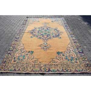 Alfombra Turca Vintage Grande de 6.3x9.8 pies, Alfombra Ombré Azul Marrón - Product Image 1