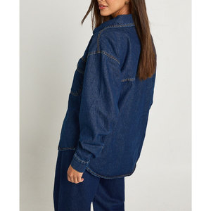 Veste en jean pour femmes avec logo personnalisé Manteau en jean bleu classique surdimensionné fabriqué en usine - Product Image 6