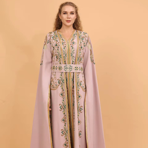Robe caftan brodée florale marocaine de luxe Longueur cheville en matériau modal décontracté pour les mariages - Product Image 1