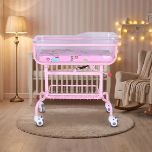 Lit de bébé inclinable <span class=keywords><strong>en</strong></span> acier inoxydable coloré, berceau d'hôpital pour nourrisson, lit nouveau-né réglable anti-reflux avec bassin <span class=keywords><strong>en</strong></span> verre organique - Product Image 6