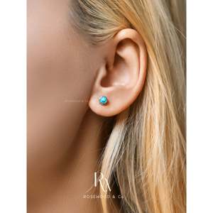 Pendientes de botón de turquesa azul, modernos, de plata de ley, con incrustaciones de piedras preciosas en forma de lágrima y bola, regalo perfecto para ella. - Product Image 5