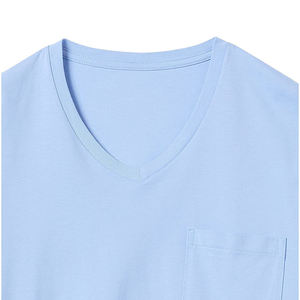 T-shirt décontracté pour homme, bleu clair, avec poche poitrine, col en V uni, manches courtes, coupe classique, basique - Product Image 2