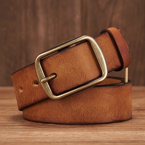 Boucle ardillon en cuivre en cuir de vachette épais véritable ceinture en cuir véritable pour jean mode ceinture décontractée hommes ceinture rétro luxe homme sangle - Product Image 4