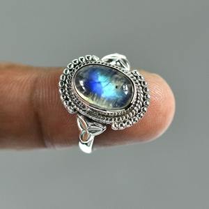 Anillo de mujer de estilo bohemio de Plata de Ley 925 hecho a mano piedra lunar joyería de piedras preciosas tendencia regalo de boda para ella - Product Image 3
