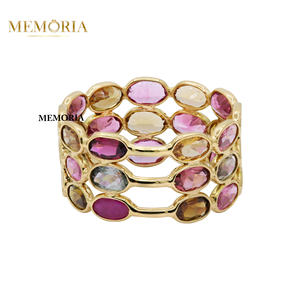 Anillo de banda de eternidad de triple capa, anillo de piedras preciosas de turmalina ovalada, regalo de joyería fina de oro amarillo de 18 quilates para mujer - Product Image 4