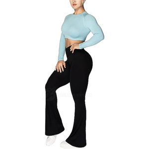 Private Label <b>Women's</b> Mid Waist Flare Pants with Side Pockets Solid Color Winter Flare Pants for Sale Flat Front Style - Product Image 6