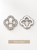 Bouton décoratif en alliage métallique avec strass en forme de trèfle à quatre feuilles pour chemise, pull, tricot, accessoires vestimentaires