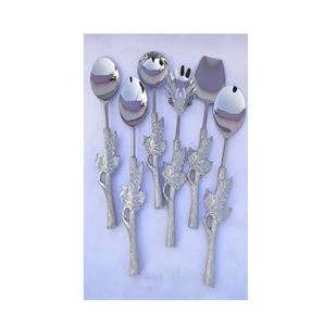 Servidor de ensalada de acero inoxidable Utensilio de cocina para servidor de frutas con mango de latón de hoja aspecto atractivo - Product Image 5