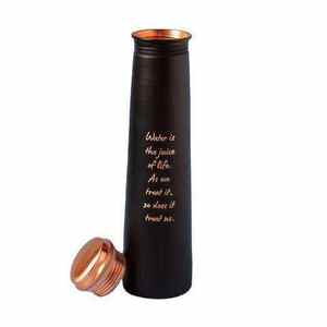 <b>Black</b> Powder Coated Pure <b>Water</b> Copper <b>Bottle</b> with Written Quote Laser Engraving Packaging Use for Drinking <b>Water</b> Use - Product Image 1