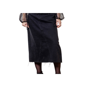 กระโปรงมิดิสีดำ Moon River ลายพิมพ์ไม่สมมาตร ผ้าฝ้ายผสมเดนิม แต่งกระดุม สไตล์ลำลอง ทรงดินสอ ผ้าถักทอ ทรงเข้ารูป - Product Image 5