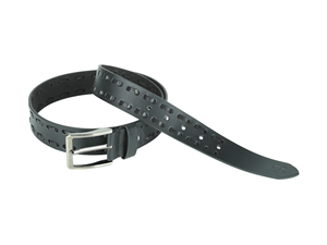 Ceinture en cuir pleine fleur noir de qualité supérieure pour homme avec surpiqûre blanche signature couture et finition ton platine pour unisexe à prix de gros - Product Image 2